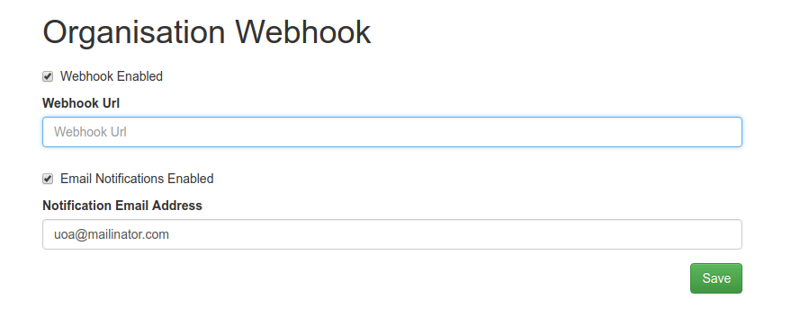 Webhook registration form
